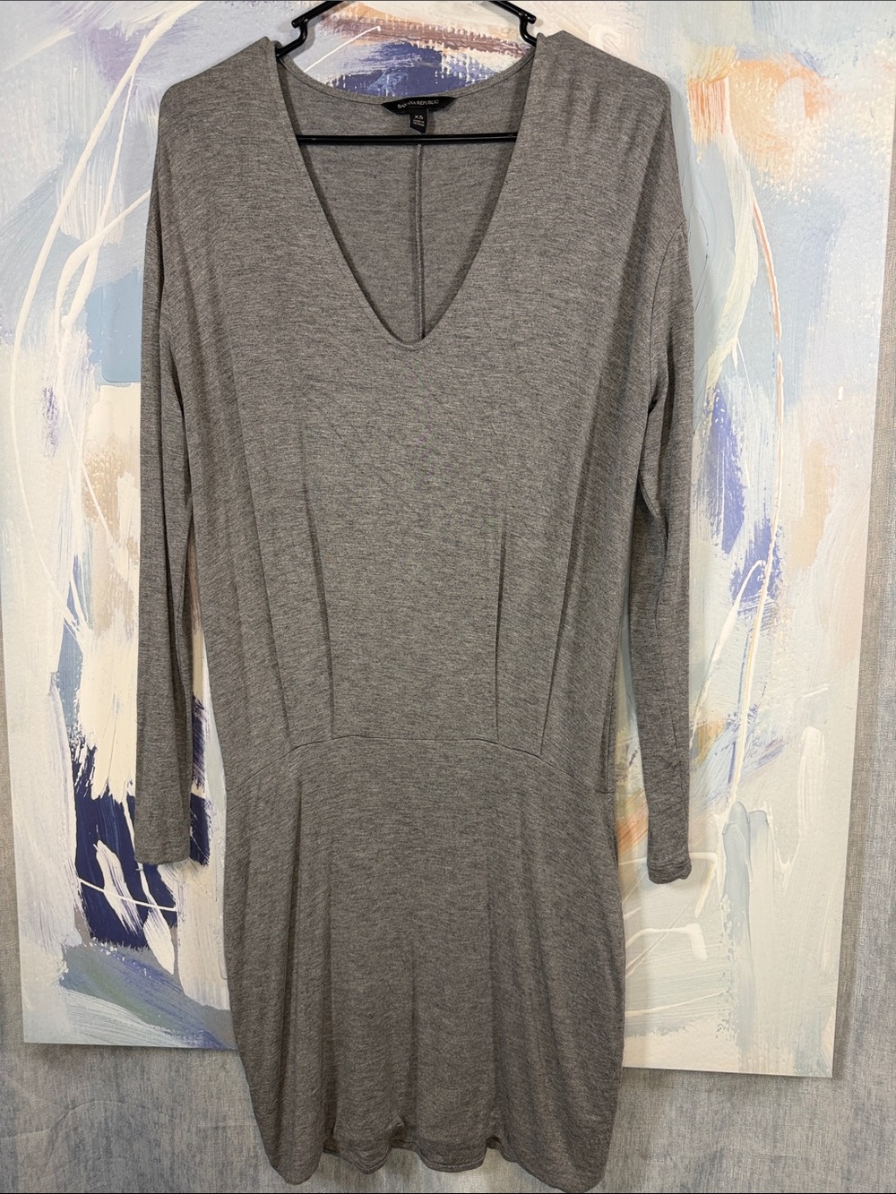 Insane Banana Republic Gray Blouson V Neck Mini Dress XS/S Long Sv Fitted Skirt